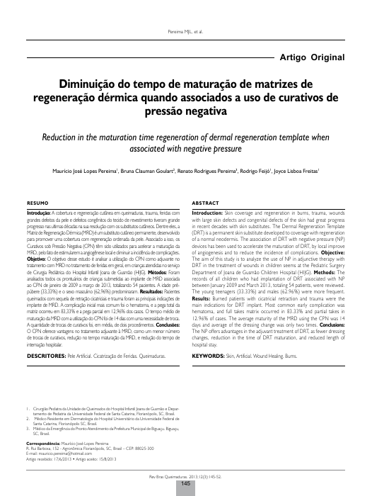 Capa — Matrizes dérmicas e pressão negativa