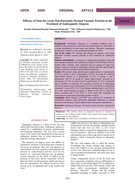 Capa — Nanofat e SVF na alopecia